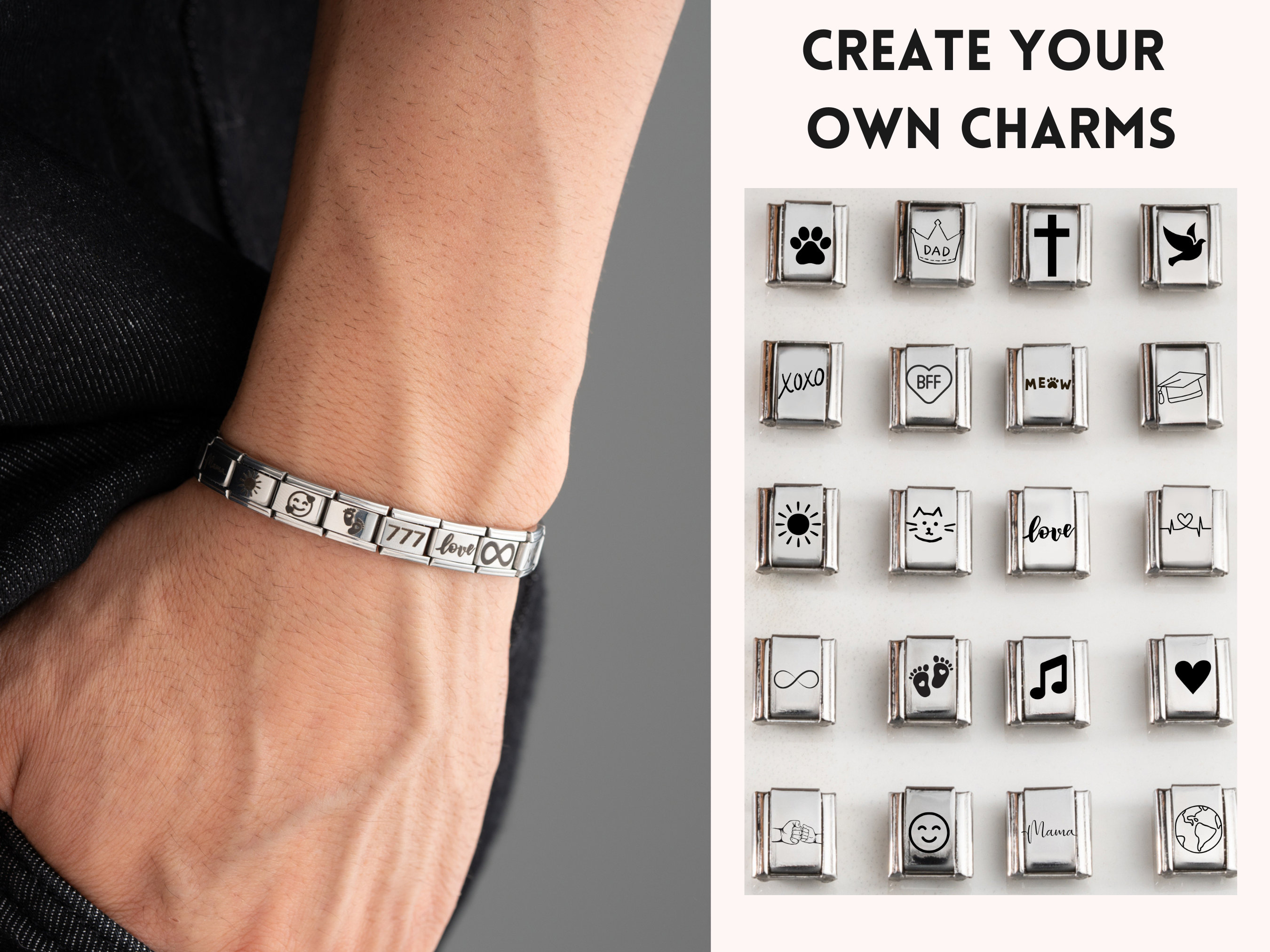 Personalised Stainless Steel Charm – Fit For Nomination Bracelet – Engravable With Name Or Date
