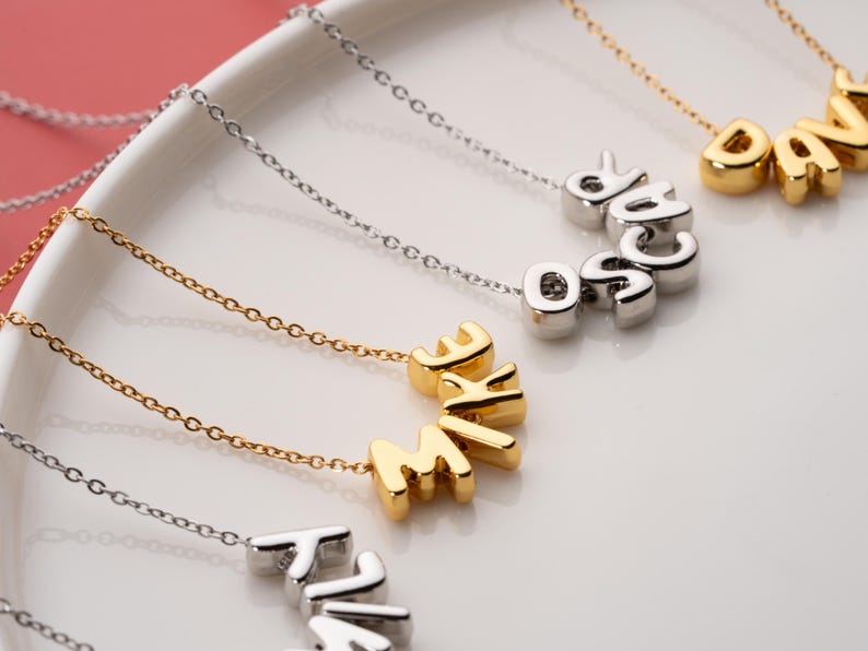 Personalized Tiny Balloon Initial Name Necklace, Mini Name Necklace, Minimalist Necklace, Personalized Gift, Gift for her, Christmas Gift image 4