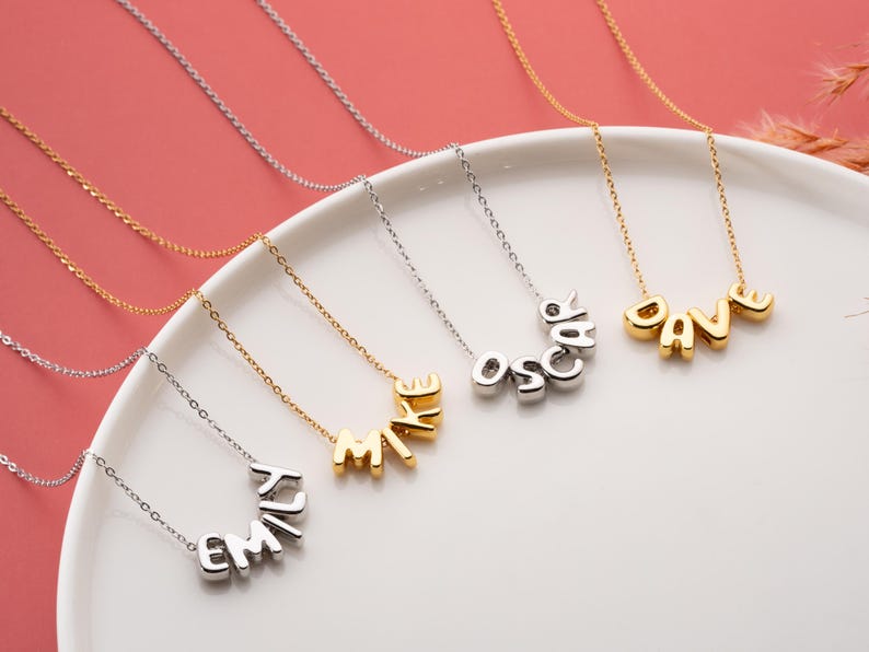 Personalized Tiny Balloon Initial Name Necklace, Mini Name Necklace, Minimalist Necklace, Personalized Gift, Gift for her, Christmas Gift image 3