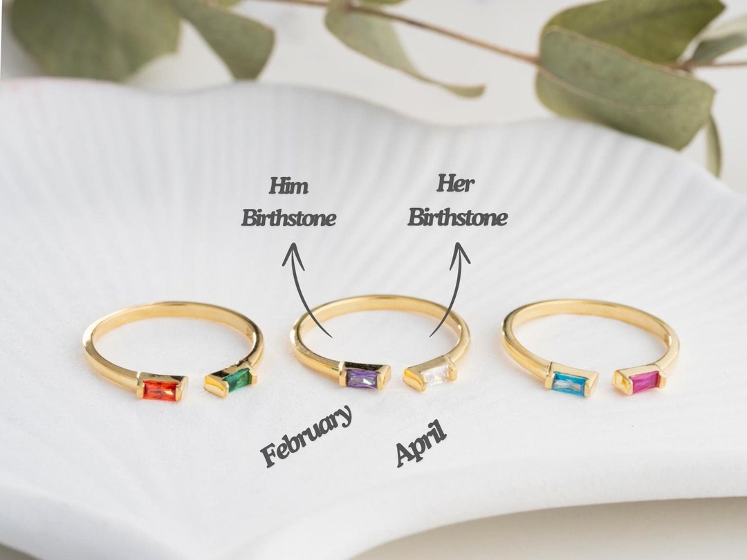 Baguette Birthstone Couple Ring, Friendship Gift for Best Friend ...