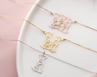 Custom Dog Name Necklace, Dog Silhouette Necklace, Memorial Gift for Dog Mom, Personalized Pet Necklace , Multiple Pet Name, Christmas Gift