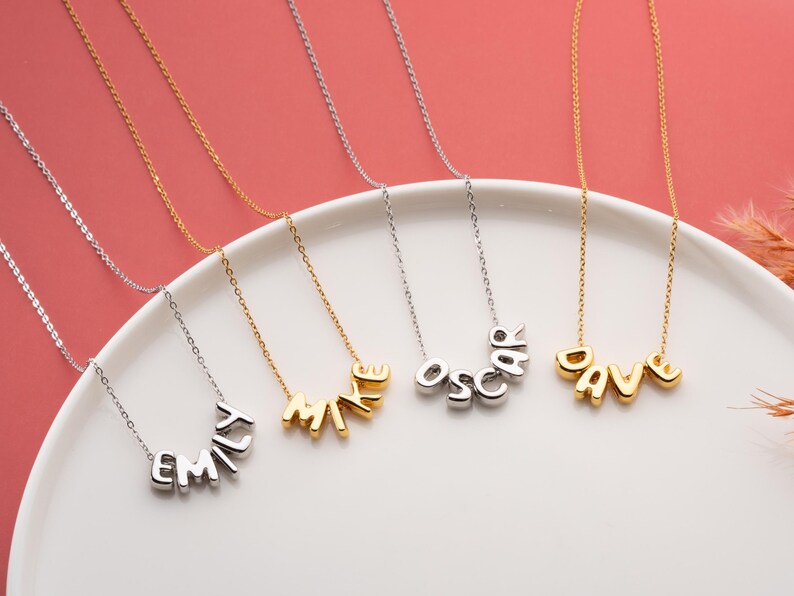 Personalized Tiny Balloon Initial Name Necklace, Mini Name Necklace, Minimalist Necklace, Personalized Gift, Gift for her, Christmas Gift image 2