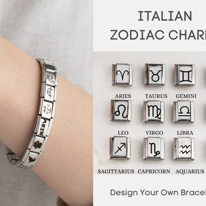 Personalized Engraved Zodiac Italian Charm Bracelet, Custom Charm Bracelet , Link Bracelet with Custom symbol charms, Christmas Gift