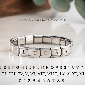 Custom Name Engraved Italian Charm Bracelet, Starter Italian Bracelet, Vintage DIY Charm Bracelet, Customized Bracelet Gift, Christmas Gift