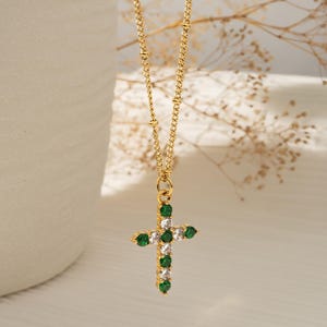 Gold Cross Necklace, Crystal Cross Necklace, Beaded chain Necklace. Dainty Gold Cross Pendant. Cristian Jewelry, Religious Jewelry for Women