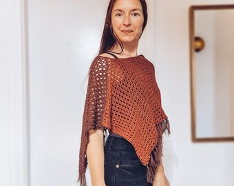 Poncho Crochet Pattern: Easy Lace Rectangle Poncho with Fringe (PDF Download + Tutorial)