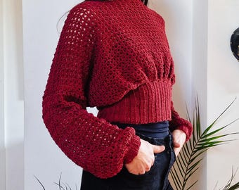 Crochet Cropped Bishop Sleeve Sweater Pattern: Easy Made-to-Measure (PDF Download+Tutorial)