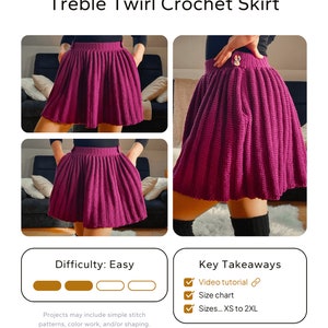 Treble Twirl Crochet Skirt Pattern PDF Download YouTube Video Tutorial Sizes XS-2XL DIY Fashion Easy-to-Follow Instructions image 6