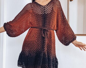 Ember Crochet Cover Up Dress Pattern: Hexagon Ruffle Hem (PDF Download)