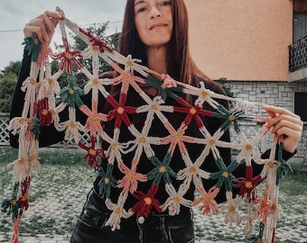 Crochet Flower Shawl Pattern: Hexagon Motif Wrap, Stash Buster (PDF + Video Tutorial