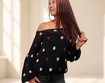 Meadow Sweater Crochet Pattern | Easy Oversized Flower Sweater (PDF Pattern + Video)