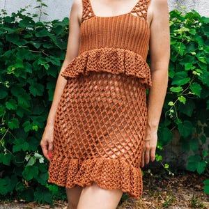 Savra Dress Crochet Pattern | PDF Download | XS–2XL | Mesh Crochet Dress | Ruffle Hem | Easy Crochet Pattern | DIY Clothing Project