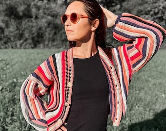 Ribbed Cardigan Crochet Pattern: Easy Modern Sweater (PDF Pattern, Video Tutorial