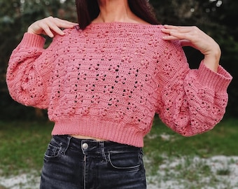 Flower Bloom Crochet Sweater Pattern | Puff Stitch, Beginner Friendly (PDF+Tutorial)