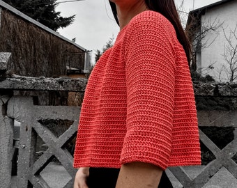 Cropped Ruffle Crochet Sweater Pattern | PDF Download | YouTube Video Tutorial | Sizes XS-2XL | DIY Fashion | Handmade Garment