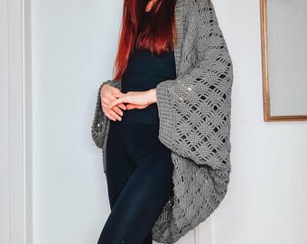 Sprig Cocoon Cardigan Crochet Pattern: Intermediate Diamond Lace Cardigan (PDF Download+Tutorial)