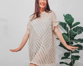 Easy Granny Square Summer Dress Crochet Pattern: Made to Measure Beach Cover Up with Ruffle Hem (PDF Download + Video Tutorial)