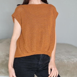 Terra Cap Sleeve Oversized Crochet Top Pattern: Easy Boxy Top with Ribbed Waist and Moss Stitch (PDF Download + Tutorial)