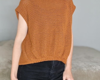 Terra Cap Sleeve Oversized Crochet Top Pattern: Easy Boxy Top with Ribbed Waist and Moss Stitch (PDF Download + Tutorial)