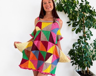Scrap Yarn Granny Dress Crochet Pattern: Easy Made-to-Measure Dress (PDF Download + Tutorial)