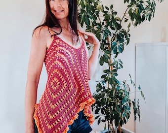 Puff Stitch Granny Square Top Crochet Pattern PDF | Easy Boho Summer Top | Made to Measure | Video Tutorial Included