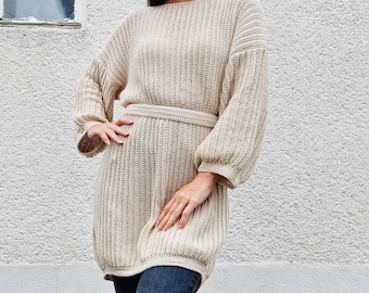 Gerippte Häkelanleitung: Oversized Pullover Kleid PDF mit Video