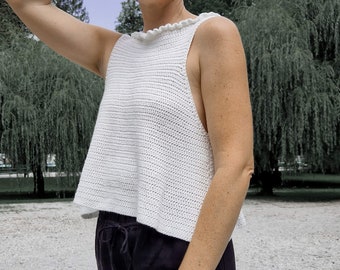 Sleeveless Triangle Top Crochet Pattern | Free Video Tutorial | Ruffle Crop Top | PDF Digital Download | Garment Half Double Crochet Pattern