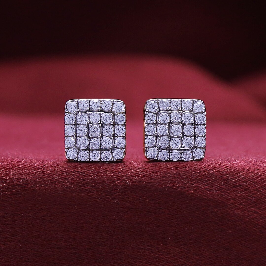 Square Cluster Stud Earrings for Women Gift for Her Brilliant Etsy