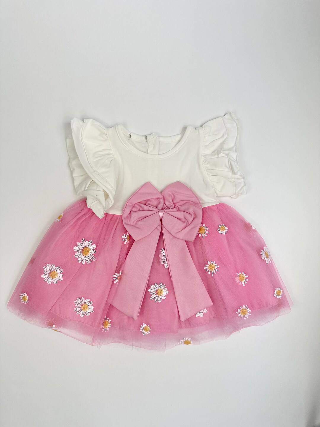 Cute Baby Girl Dress With Ruffles and Bow Tulle and Flowers Etsy