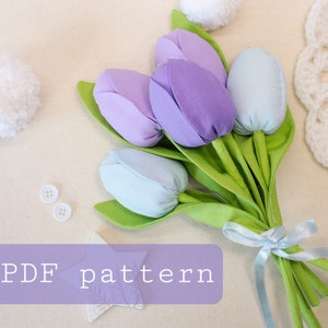 PDF pattern to sew a fabric tulip, make a flower bouquet for mother's Day, lovely room decor