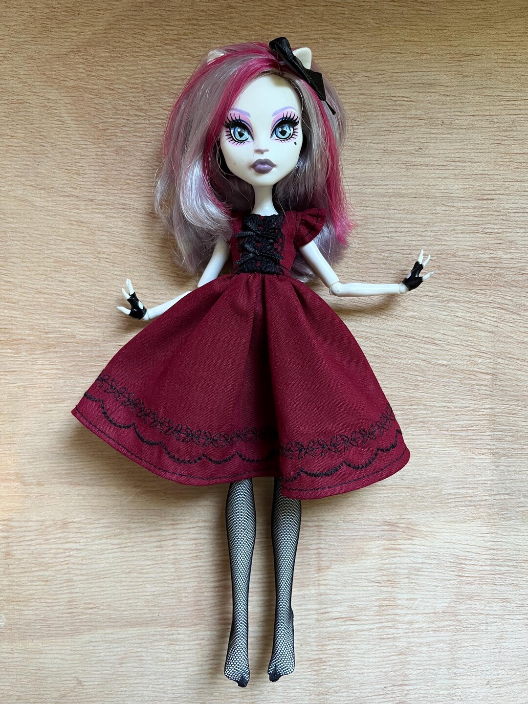 Handmade Monster High Doll Clothes, Cute Red Dress With Embroidery ...