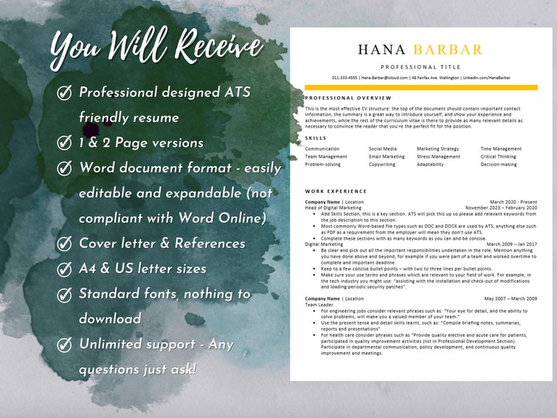 Availability Resume Resume Template, Professional Modern Resume Template for Word, Modern ...