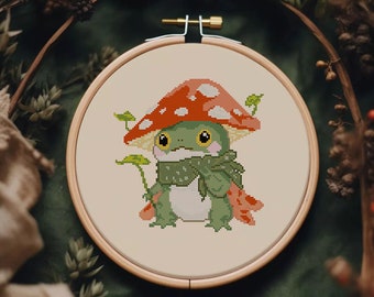 Cute Mushroom Frog Cross Stitch Pattern Designs Cute Animal Embroidery Pattern Easy Cross Stitch PDF File