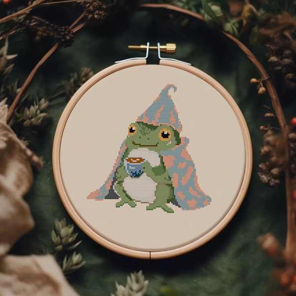 Cute Tea Frog Cross Stitch Pattern Designs Cute Animal Embroidery Pattern Easy Cross Stitch PDF File