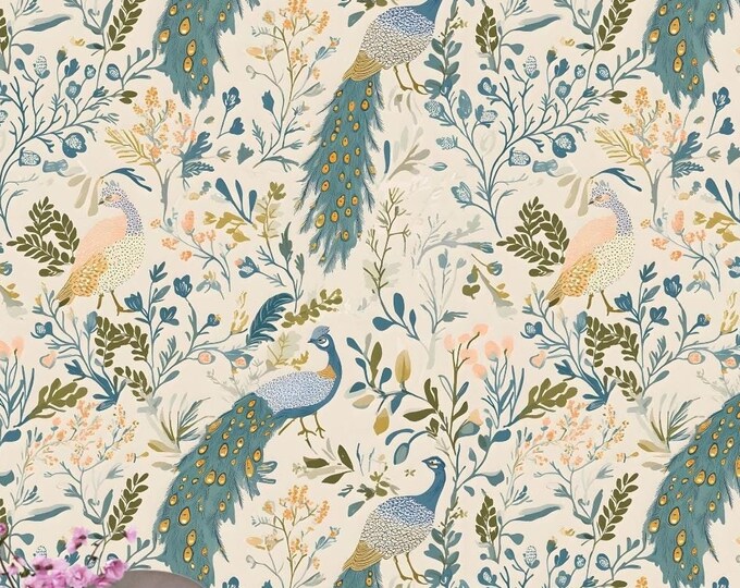 Wallpaper Peacock Botanical Mural - Peel and Stick Removable Wall Décor, Floral and Bird Pattern for Bedrooms, Living Rooms & Kitchens