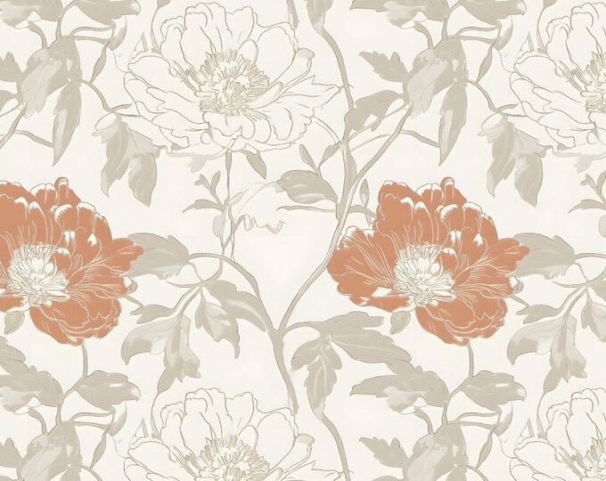 Wallpaper Rustic Floral Peony Vine Mural - Peel and Stick Removable Wall Décor, Elegant Design for Bedrooms, Living Rooms & Kitchens