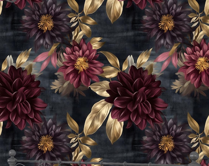 Wallpaper Dark Burgundy Dahlia Floral Peel and Stick Mural - Elegant Dark Flower Wall Decor for Bedrooms, Living Rooms, and Accent Walls