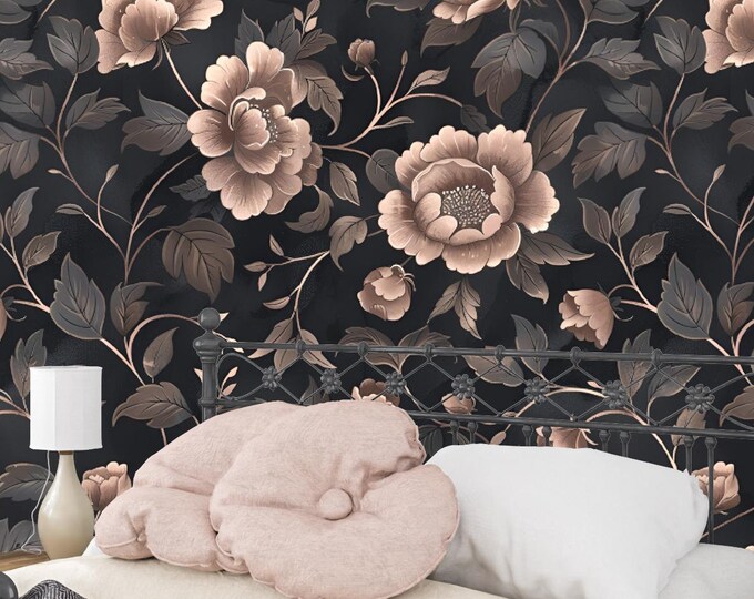 Luxury Vintage Beige Neutral Peony Floral Wallpaper Mural, Removable Peel and Stick or Pre Glued Options for Living Rooms and Bedrooms