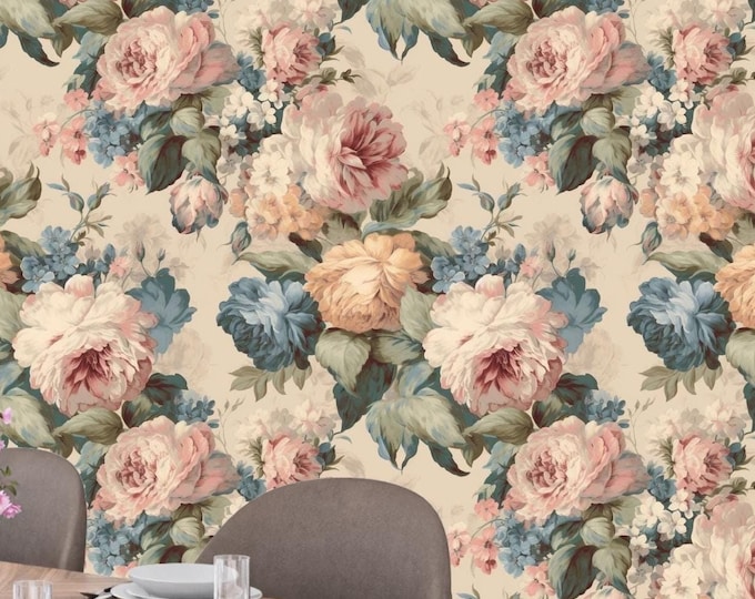 Vintage Victorian Floral Wallpaper – Elegant Peel and Stick Wall Décor for Classic and Timeless Interiors