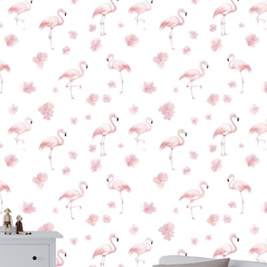 Pink Flamingo Wallpaper Mural: Tropical Nursery Decor (Peel and Stick)