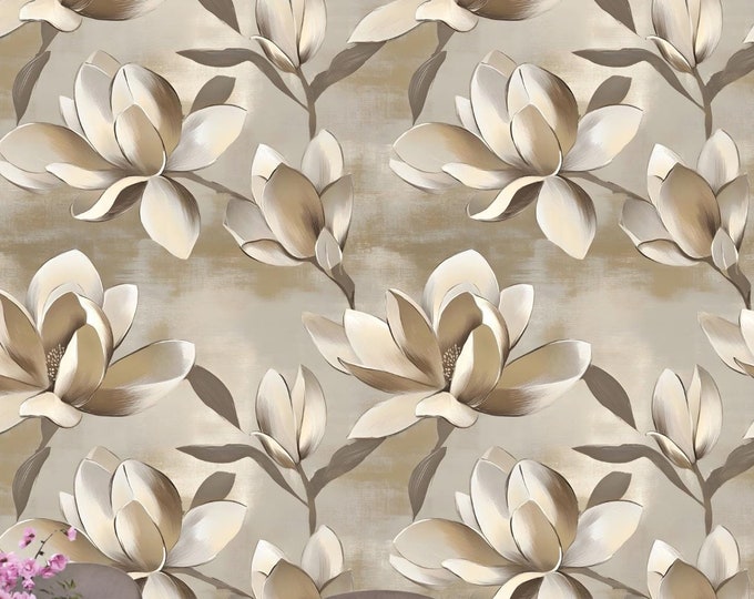 Wallpaper Beige Magnolia Floral Mural - Peel and Stick Removable Wallpaper, Elegant Pattern for Bedrooms, Living Rooms & Kitchens