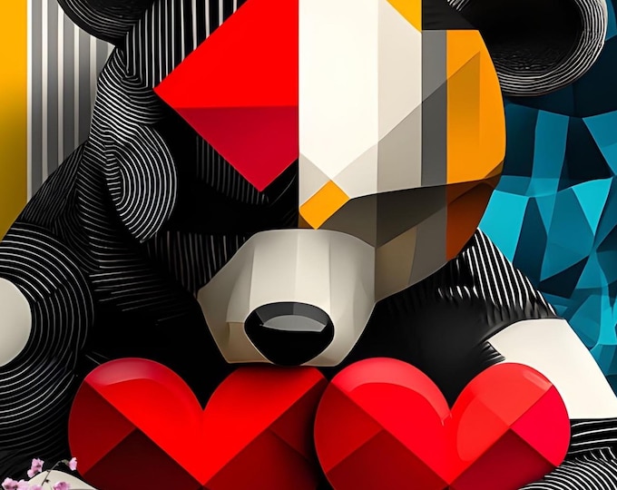 Geometric Colorful Pop Art Bear Wallpaper Mural – Abstract Peel and Stick Mural for Bold and Modern Interiors