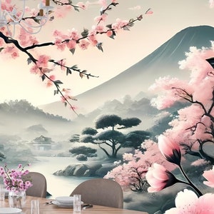 Sakura Japanese Garden Wallpaper Mural: Peel and Stick Floral Wall Art