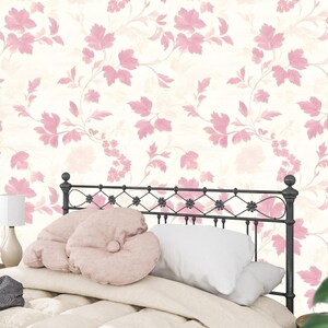 Carta da parati murale vintage con motivi floreali rosa botanici - Design a forma di rosa per camere da letto, soggiorni e camerette - Parete decorativa adesiva o preincollata