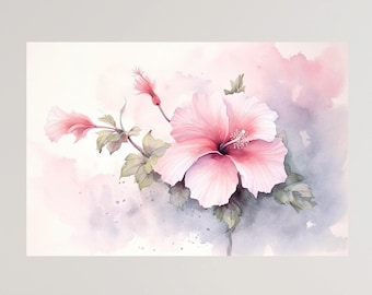 Japanese Garden Hibiscus Blossom Canvas Print, Serene Home Decor, Birthday Gift, Housewarming Gift, Canvas Floral Wall Art, V1