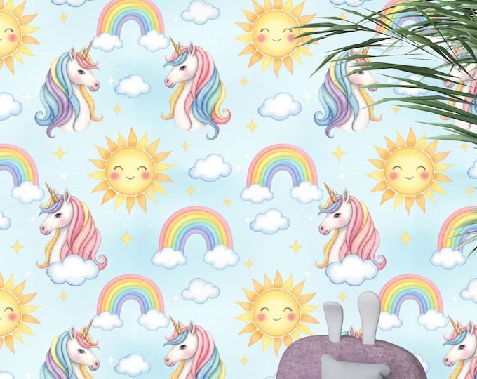 Unicorn Rainbow Wall Mural: Pastel Nursery Wallpaper, Peel & Stick or Non-Woven