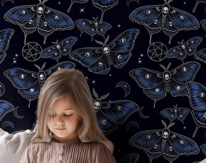 Gothic Moth & Skull Wallpaper: Dark Academia Celestial Decor