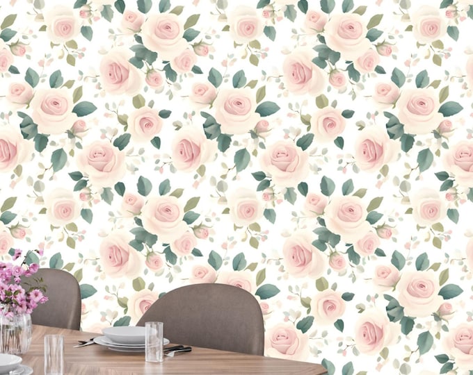 Wallpaper Elegant Vintage Boho Floral Rose Mural Design for Timeless Interiors | Peel and Stick or Prepasted Options