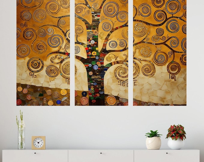 Gustav Klimt Tree of Life Canvas Art Set: Art Nouveau Wall Decor