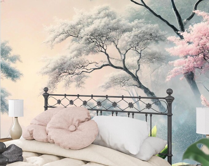 Japanese Cherry Blossom Floral Wallpaper Mural, Peel and Stick Canvas,Vinyl or Non Woven, Full Wall Mural for Bedroom or Living Room